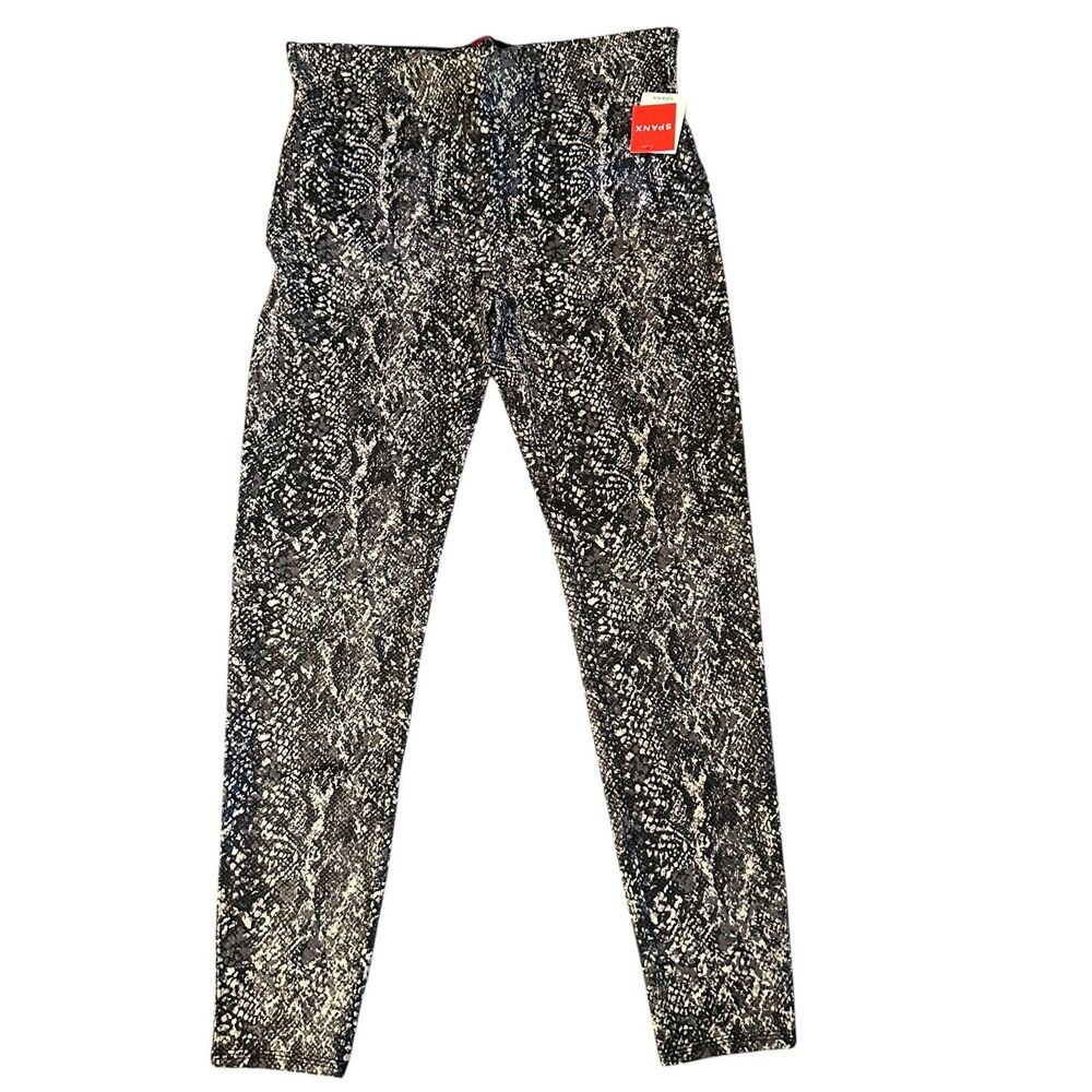 Spanx Black and White Faux Leather Snake Shine Leggings Plus Size 2X NWT